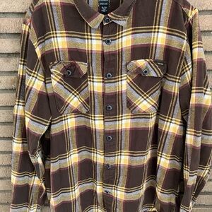 Mens Volcom Workwear Brown Yellow Flannel XL